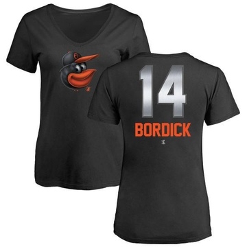 Women's Baltimore Orioles Mike Bordick ＃14 Midnight Mascot V-Neck T-Shirt - Black