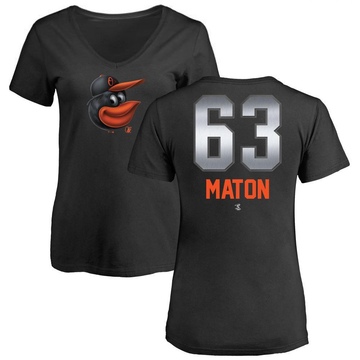 Women's Baltimore Orioles Nick Maton ＃63 Midnight Mascot V-Neck T-Shirt - Black