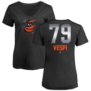 Women's Baltimore Orioles Nick Vespi ＃79 Midnight Mascot V-Neck T-Shirt - Black