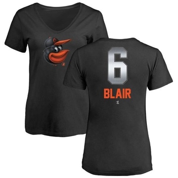 Women's Baltimore Orioles Paul Blair ＃6 Midnight Mascot V-Neck T-Shirt - Black