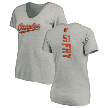 Women's Baltimore Orioles Paul Fry ＃51 Backer Slim Fit T-Shirt Ash