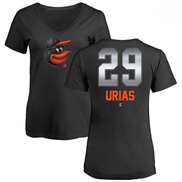 Women's Baltimore Orioles Ramon Urias ＃29 Midnight Mascot V-Neck T-Shirt - Black