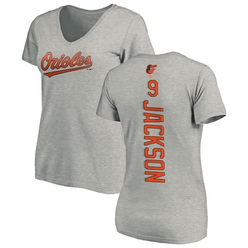 Women's Baltimore Orioles Reggie Jackson ＃9 Backer Slim Fit T-Shirt Ash