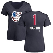 Women's Baltimore Orioles Richie Martin ＃1 Name and Number Banner Wave V-Neck T-Shirt - Navy