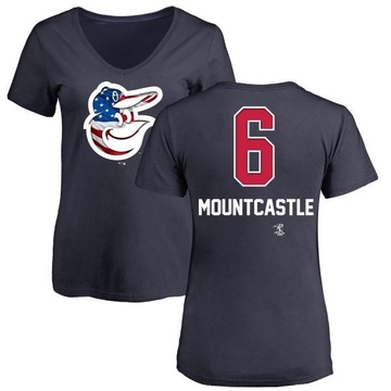 Women's Baltimore Orioles Ryan Mountcastle ＃6 Name and Number Banner Wave V-Neck T-Shirt - Navy