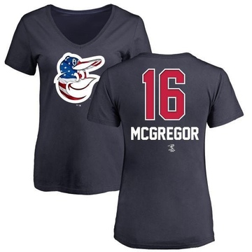 Women's Baltimore Orioles Scott Mcgregor ＃16 Name and Number Banner Wave V-Neck T-Shirt - Navy