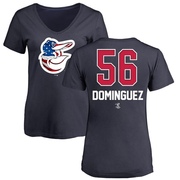 Women's Baltimore Orioles Seranthony Dominguez ＃56 Name and Number Banner Wave V-Neck T-Shirt - Navy