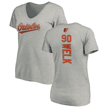 Women's Baltimore Orioles Toby Welk ＃90 Backer Slim Fit T-Shirt Ash