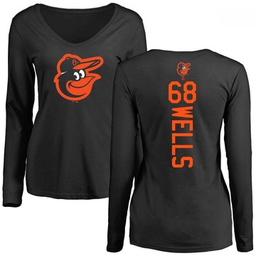 Women's Baltimore Orioles Tyler Wells ＃68 Backer Slim Fit Long Sleeve T-Shirt - Black