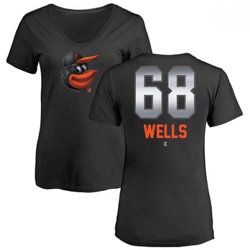 Women's Baltimore Orioles Tyler Wells ＃68 Midnight Mascot V-Neck T-Shirt - Black