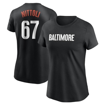 Women's Baltimore Orioles Vinny Nittoli ＃67 2023 City Connect Name & Number T-Shirt - Black