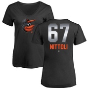 Women's Baltimore Orioles Vinny Nittoli ＃67 Midnight Mascot V-Neck T-Shirt - Black