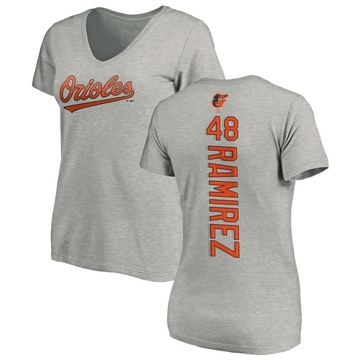 Women's Baltimore Orioles Yohan Ramirez ＃48 Backer Slim Fit T-Shirt Ash