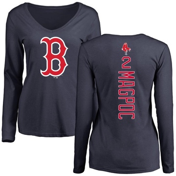 Women's Boston Red Sox Adam Magpoc ＃2 Backer Slim Fit Long Sleeve T-Shirt - Navy