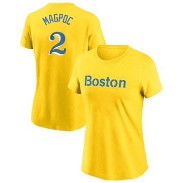 Women's Boston Red Sox Adam Magpoc ＃2 City Connect Name & Number T-Shirt - Gold