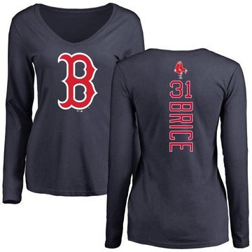 Women's Boston Red Sox Austin Brice ＃31 Backer Slim Fit Long Sleeve T-Shirt - Navy