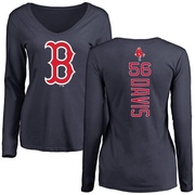 Women's Boston Red Sox Austin Davis ＃56 Backer Slim Fit Long Sleeve T-Shirt - Navy