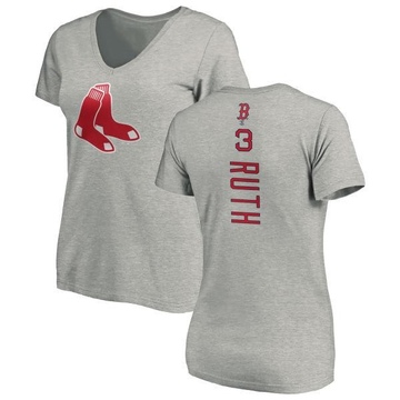 Women's Boston Red Sox Babe Ruth ＃3 Backer Slim Fit T-Shirt Ash