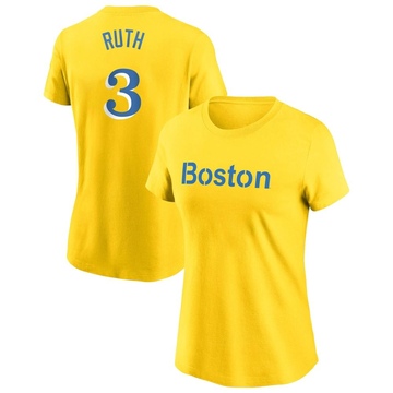 Women's Boston Red Sox Babe Ruth ＃3 City Connect Name & Number T-Shirt - Gold