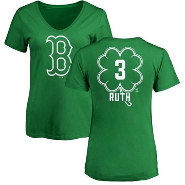 Women's Boston Red Sox Babe Ruth ＃3 Dubliner Name & Number V-Neck T-Shirt Kelly - Green