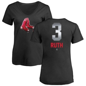 Women's Boston Red Sox Babe Ruth ＃3 Midnight Mascot V-Neck T-Shirt - Black