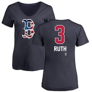 Women's Boston Red Sox Babe Ruth ＃3 Name and Number Banner Wave V-Neck T-Shirt - Navy