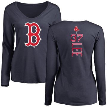 Women's Boston Red Sox Bill Lee ＃37 Backer Slim Fit Long Sleeve T-Shirt - Navy