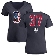 Women's Boston Red Sox Bill Lee ＃37 Name and Number Banner Wave V-Neck T-Shirt - Navy