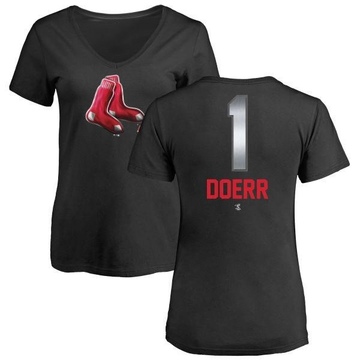 Women's Boston Red Sox Bobby Doerr ＃1 Midnight Mascot V-Neck T-Shirt - Black