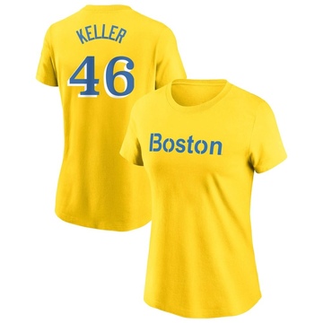 Women's Boston Red Sox Brad Keller ＃46 City Connect Name & Number T-Shirt - Gold