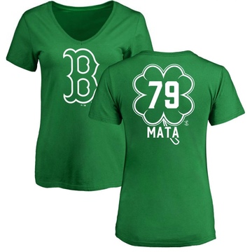 Women's Boston Red Sox Bryan Mata ＃79 Dubliner Name & Number V-Neck T-Shirt Kelly - Green