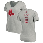 Women's Boston Red Sox Carlton Fisk ＃27 Backer Slim Fit T-Shirt Ash