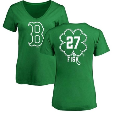 Women's Boston Red Sox Carlton Fisk ＃27 Dubliner Name & Number V-Neck T-Shirt Kelly - Green