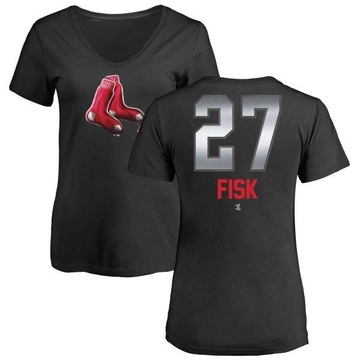 Women's Boston Red Sox Carlton Fisk ＃27 Midnight Mascot V-Neck T-Shirt - Black