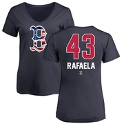 Women's Boston Red Sox Ceddanne Rafaela ＃43 Name and Number Banner Wave V-Neck T-Shirt - Navy