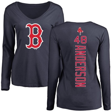 Women's Boston Red Sox Chase Anderson ＃48 Backer Slim Fit Long Sleeve T-Shirt - Navy