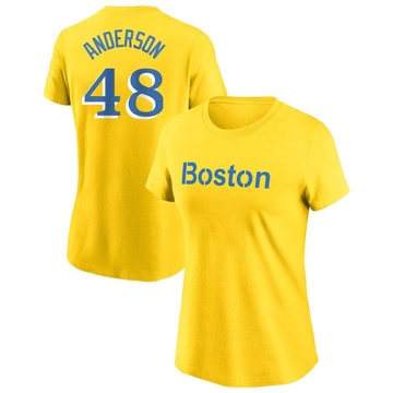 Women's Boston Red Sox Chase Anderson ＃48 City Connect Name & Number T-Shirt - Gold