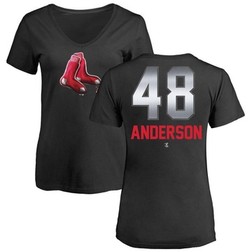 Women's Boston Red Sox Chase Anderson ＃48 Midnight Mascot V-Neck T-Shirt - Black