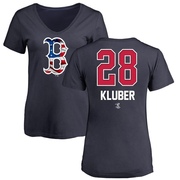 Women's Boston Red Sox Corey Kluber ＃28 Name and Number Banner Wave V-Neck T-Shirt - Navy