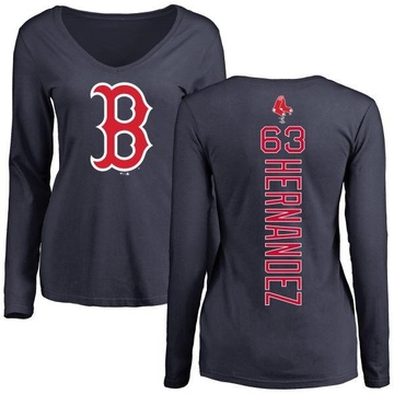 Women's Boston Red Sox Darwinzon Hernandez ＃63 Backer Slim Fit Long Sleeve T-Shirt - Navy