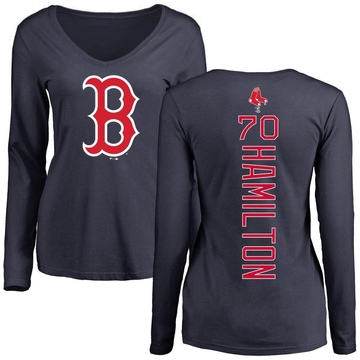 Women's Boston Red Sox David Hamilton ＃70 Backer Slim Fit Long Sleeve T-Shirt - Navy