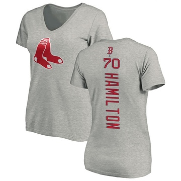 Women's Boston Red Sox David Hamilton ＃70 Backer Slim Fit T-Shirt Ash