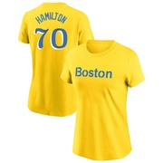 Women's Boston Red Sox David Hamilton ＃70 City Connect Name & Number T-Shirt - Gold