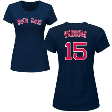 Women's Boston Red Sox Dustin Pedroia ＃15 Roster Name & Number T-Shirt - Navy