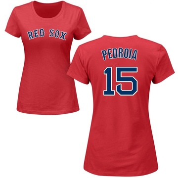 Women's Boston Red Sox Dustin Pedroia ＃15 Roster Name & Number T-Shirt - Red