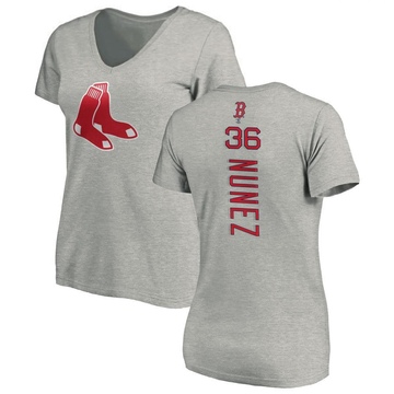 Women's Boston Red Sox Eduardo Nunez ＃36 Backer Slim Fit T-Shirt Ash