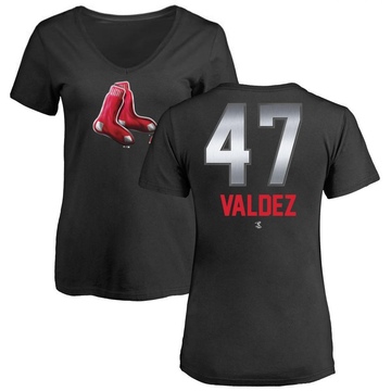 Women's Boston Red Sox Enmanuel Valdez ＃47 Midnight Mascot V-Neck T-Shirt - Black