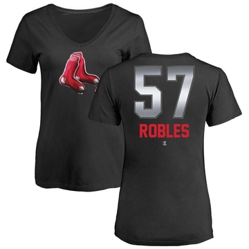 Women's Boston Red Sox Hansel Robles ＃57 Midnight Mascot V-Neck T-Shirt - Black