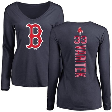 Women's Boston Red Sox Jason Varitek ＃33 Backer Slim Fit Long Sleeve T-Shirt - Navy