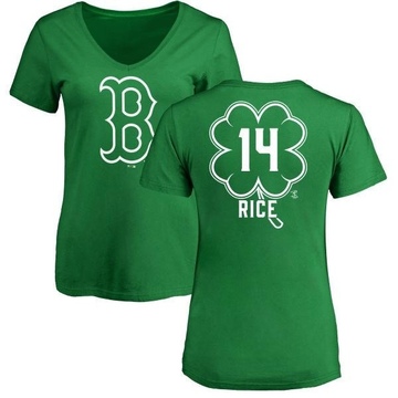 Women's Boston Red Sox Jim Rice ＃14 Dubliner Name & Number V-Neck T-Shirt Kelly - Green